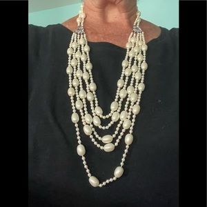 Monet 5 Strand Artificial Pearl & Rhinestone Necklace